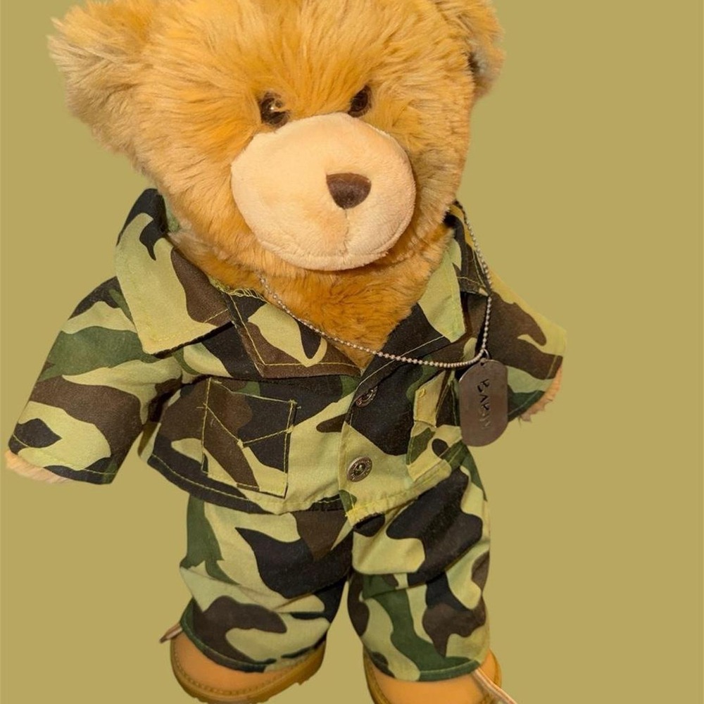Build a Bear Camo Teddy Bear Military Outfit Dog Tags Boots Plush Stuffed Animal